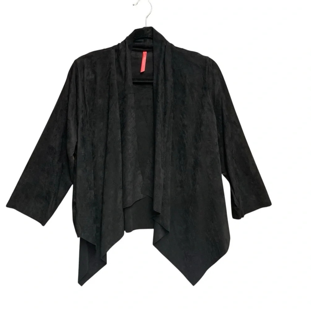 Ruby Ribbons black open front jacket with pockets size large suede like feel